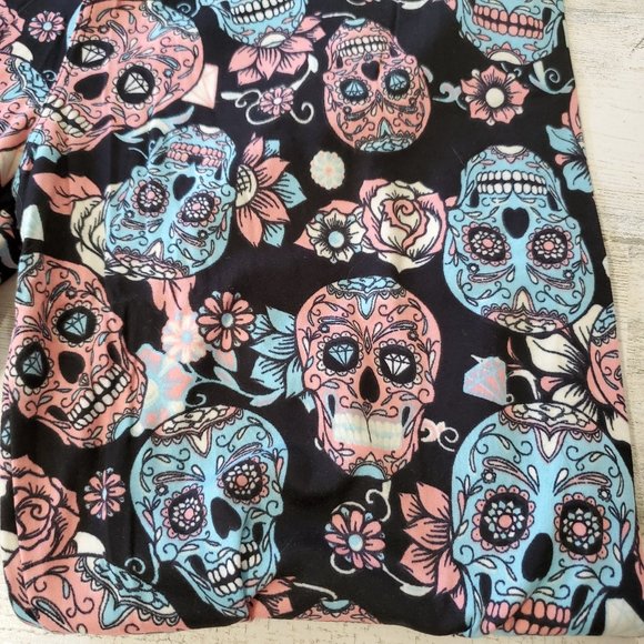 Candy Skull Women's Leggings Halloween Pink Blue OSFM - Picture 4 of 4